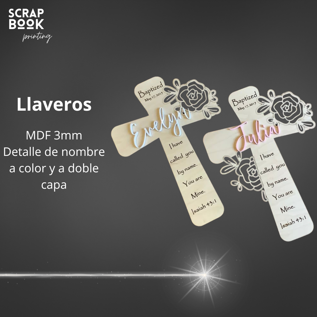30 Llaveros cruz con nombre