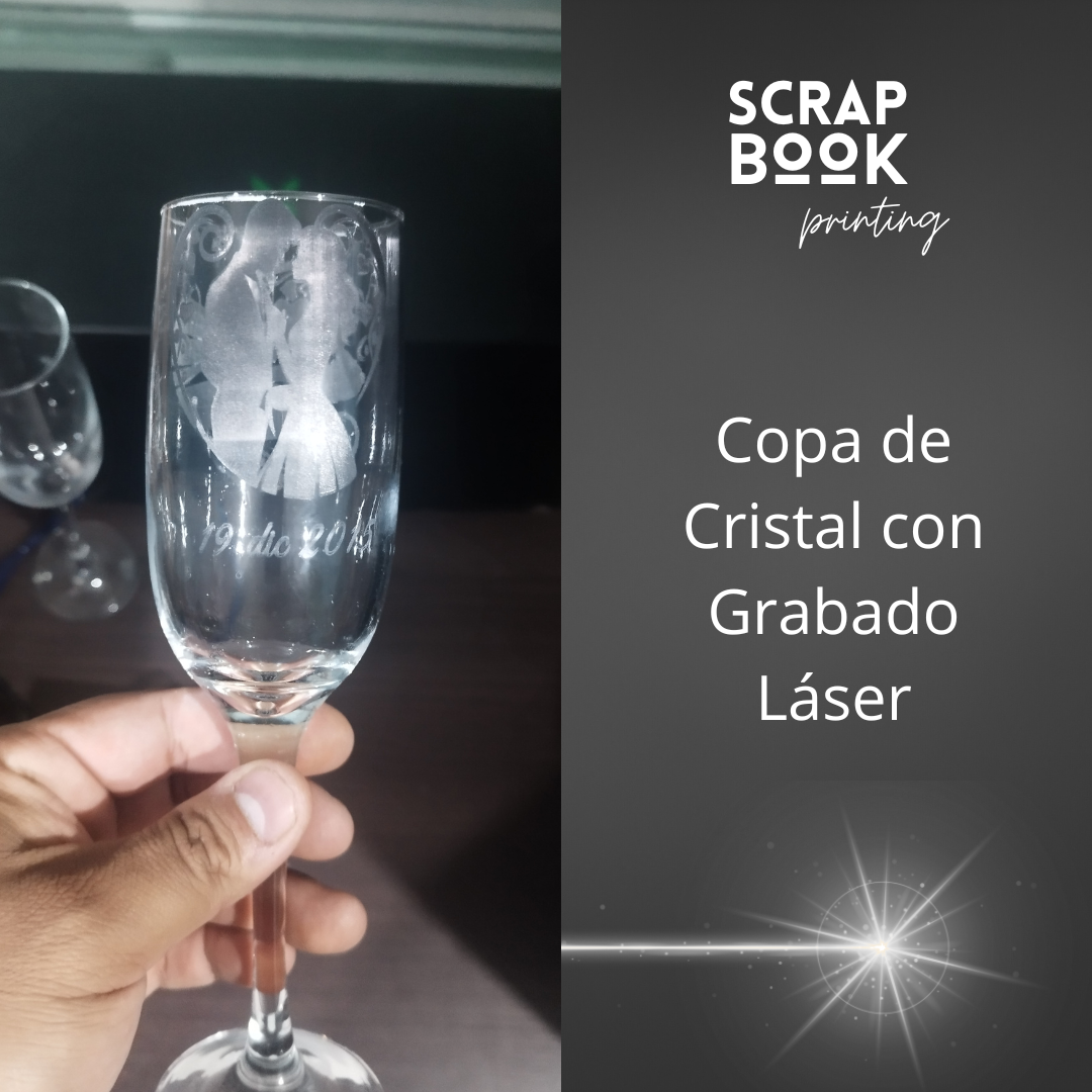 12 copas de cristal grabado láser