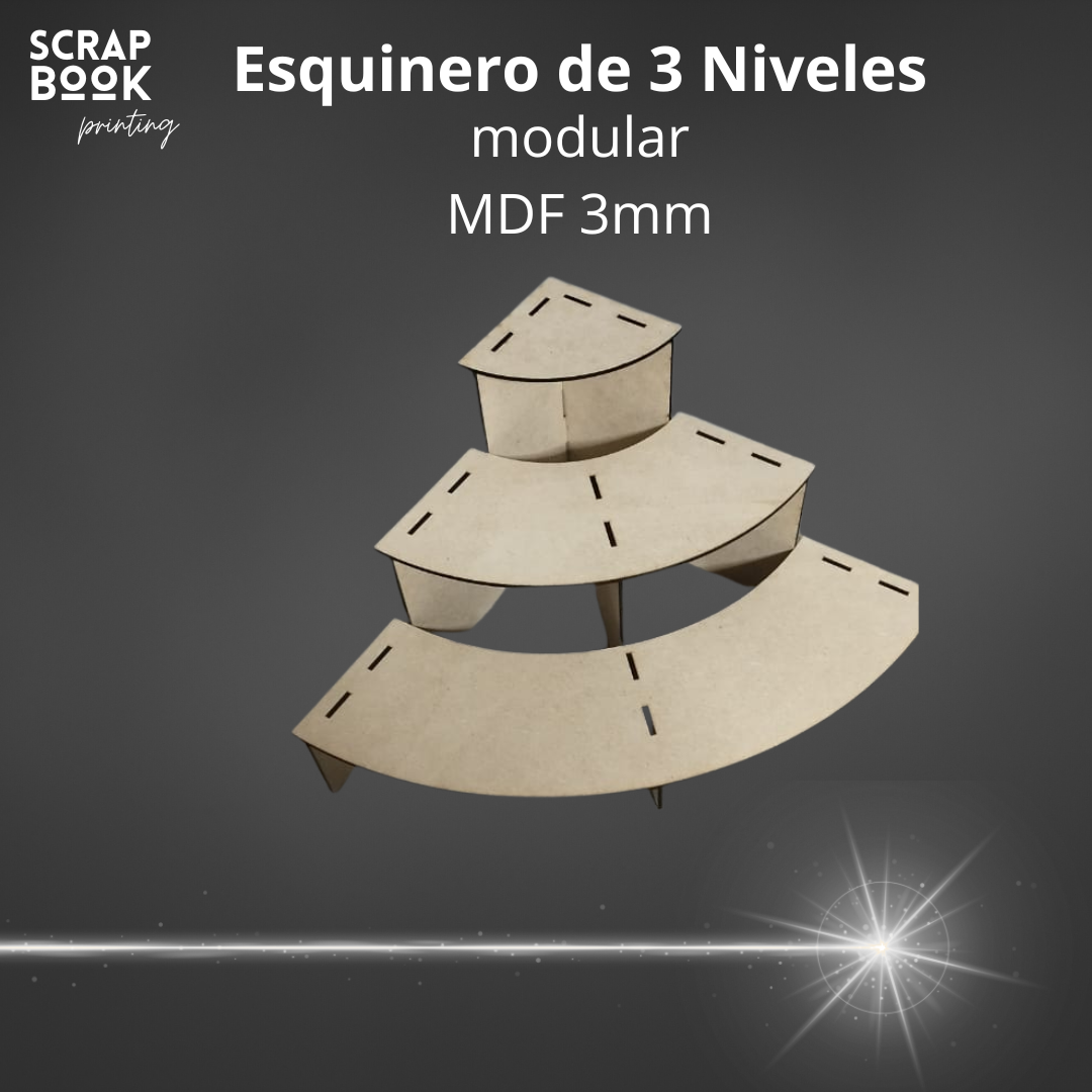 Stand esquinero de 3 niveles MDF